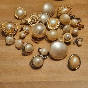 Lot of 23 Faux Pearl Jewelry Orphans for Crafts Assemblage, Bridal Bouquet